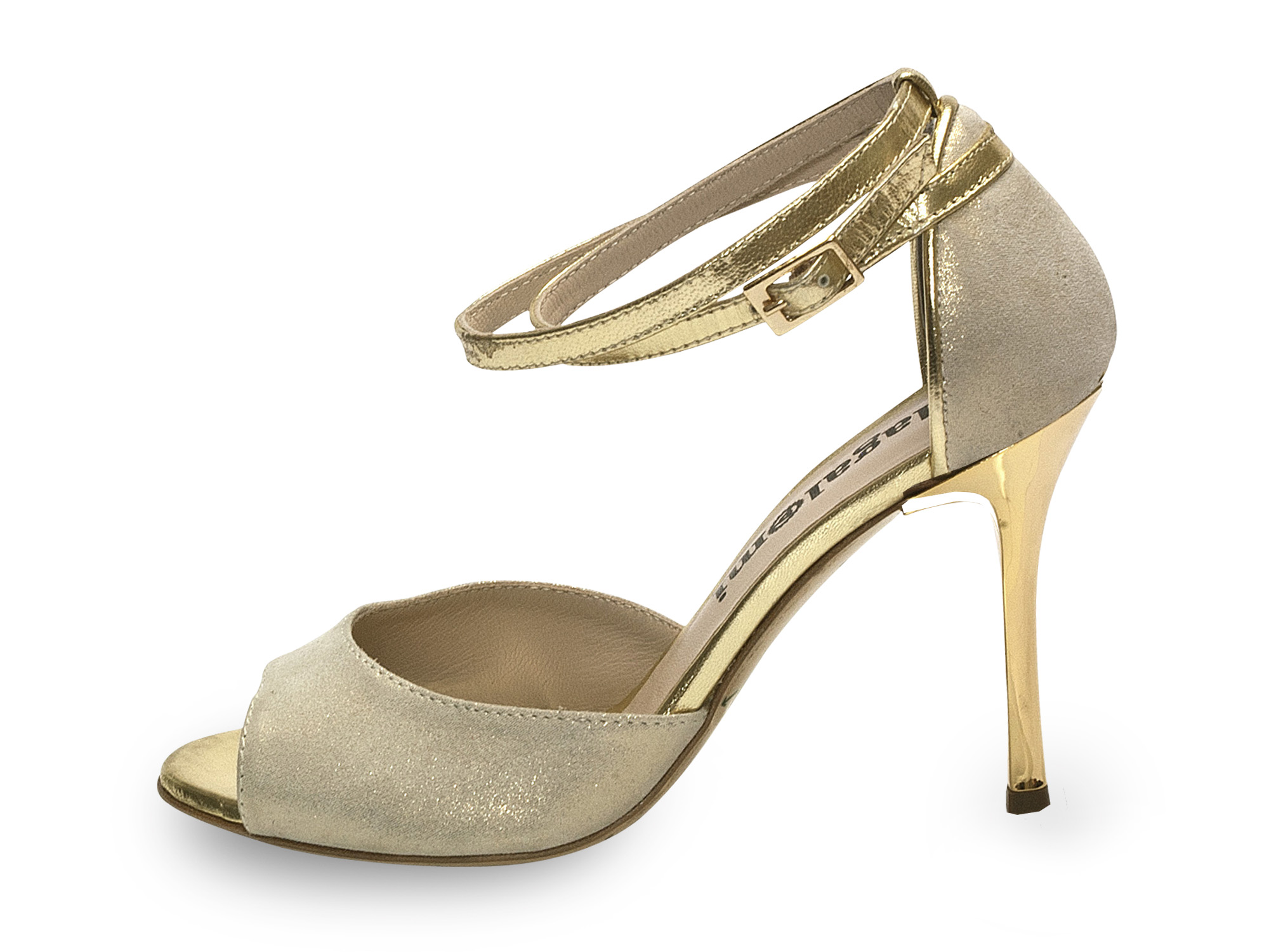 Lily Double Strap Glossy Beige and  Gold Leather