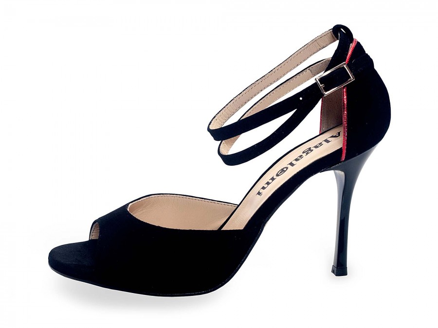 Lily Double Strap Black Suede with Red Piping - Balanceo