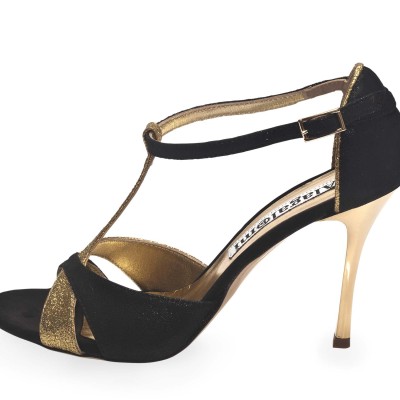 Mariposa Black Suede and Gold Glitter Leather