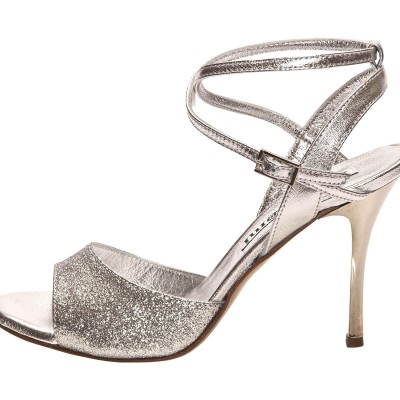 Maia Double Strap Silver Glitter and Metallic Leather