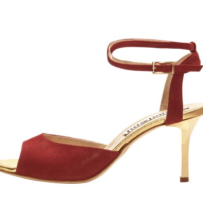 Iris Double Strap Glossy Red and Gold Insole and Heels