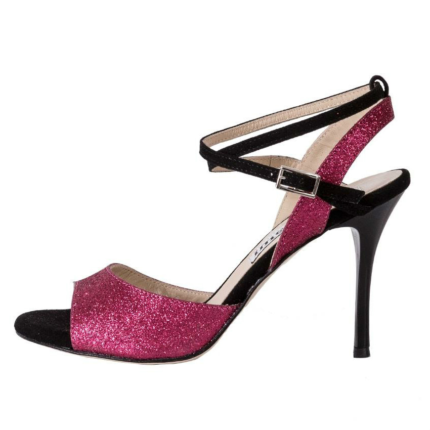 Maia Double Strap Burgundy Glitter and Black Suede