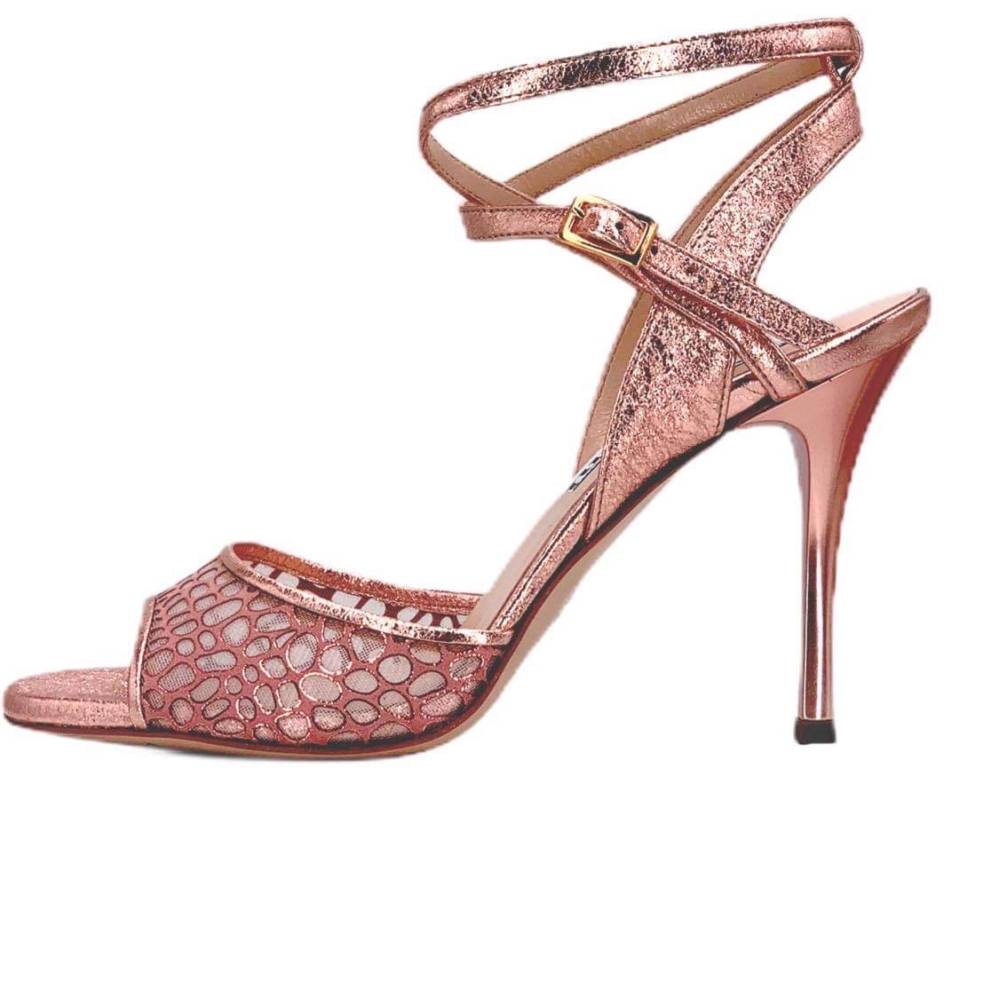 Maia DS Rose Gold and Honeycomb Net with Rose Gold Slim Heels
