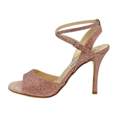 Maia Double Strap in Pink Party Glitter Coated Heels