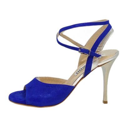 Nina Double Strap  Persian Blue and Silver Metallic Leather