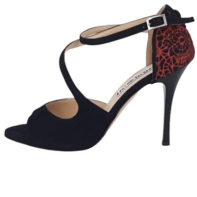 Venus Black suede  and Red Embroidery