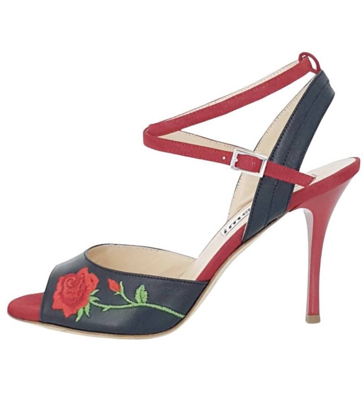 Nina DS Black Leather and Red Rose Embroidery Combination