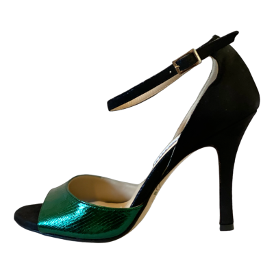 Gabrielle Metallic Forest Green and Black Suede Coated Heels