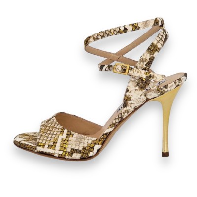 Maia ds Beige and Gold Snake Print Leather