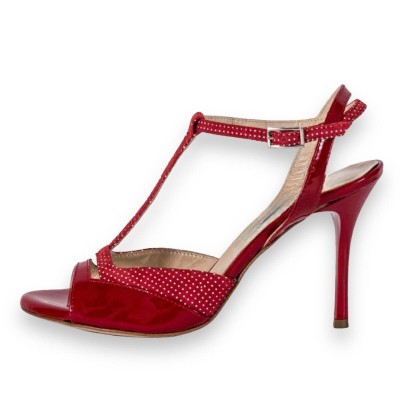 Alma in Red Patent and Red Polka Dots Leather