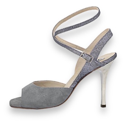 Rosa Double Strap Dove Grey and Pewter Glitter