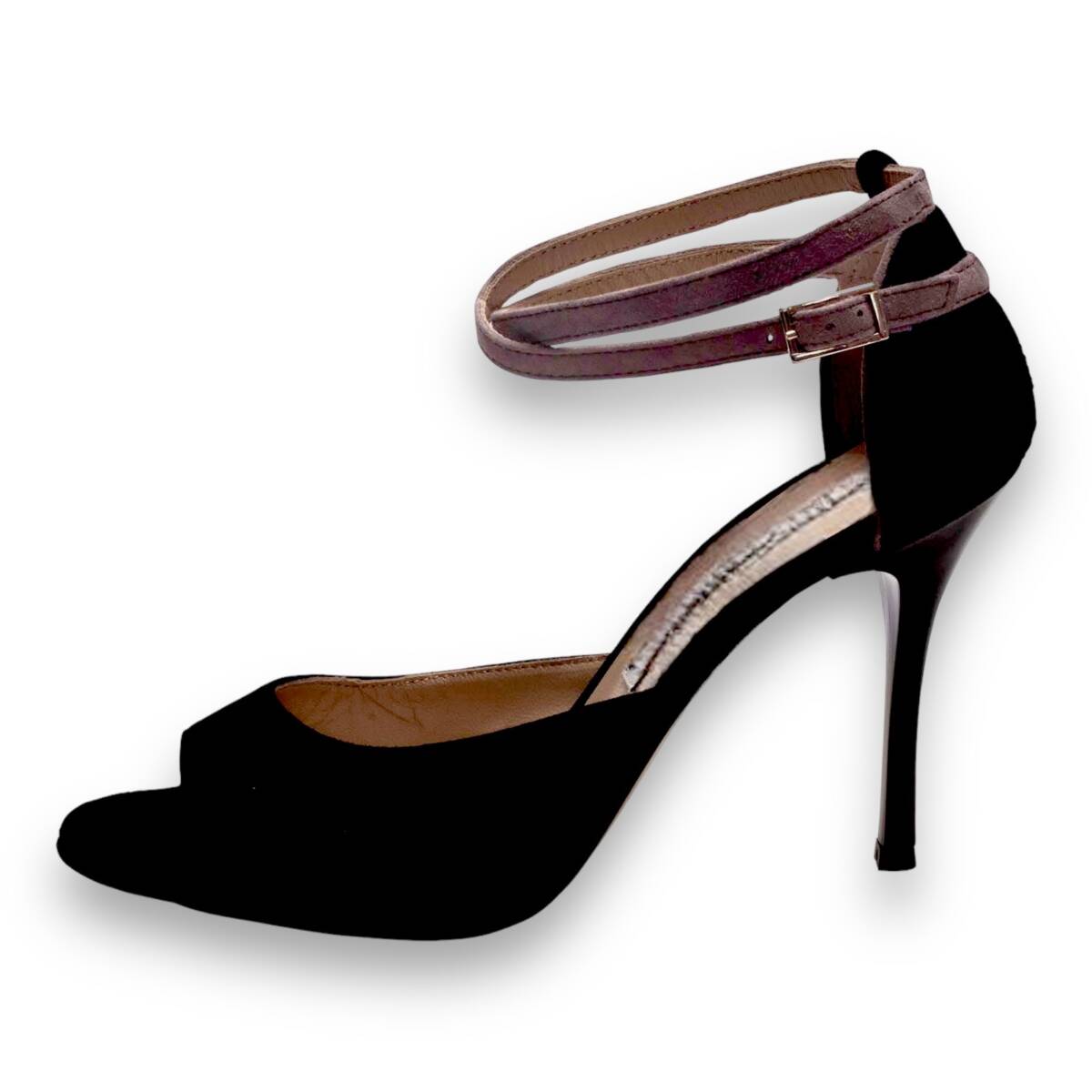 Flor Double Strap Glossy Black and Mink Strap Leather