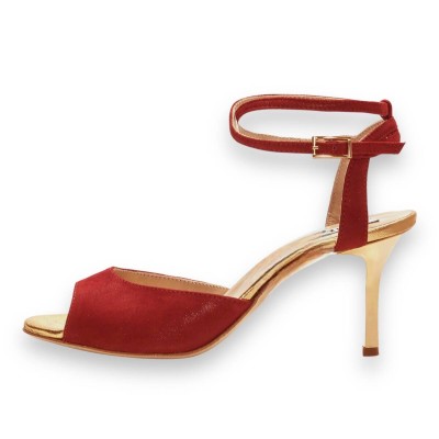 Iris Double Strap Glossy Red and Gold Insole and Heels
