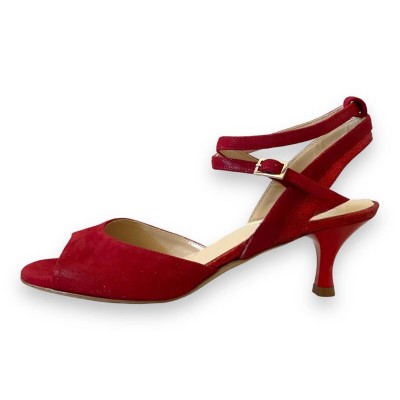 Nina Double Strap Red suede and Red Glitter 5cm Heel