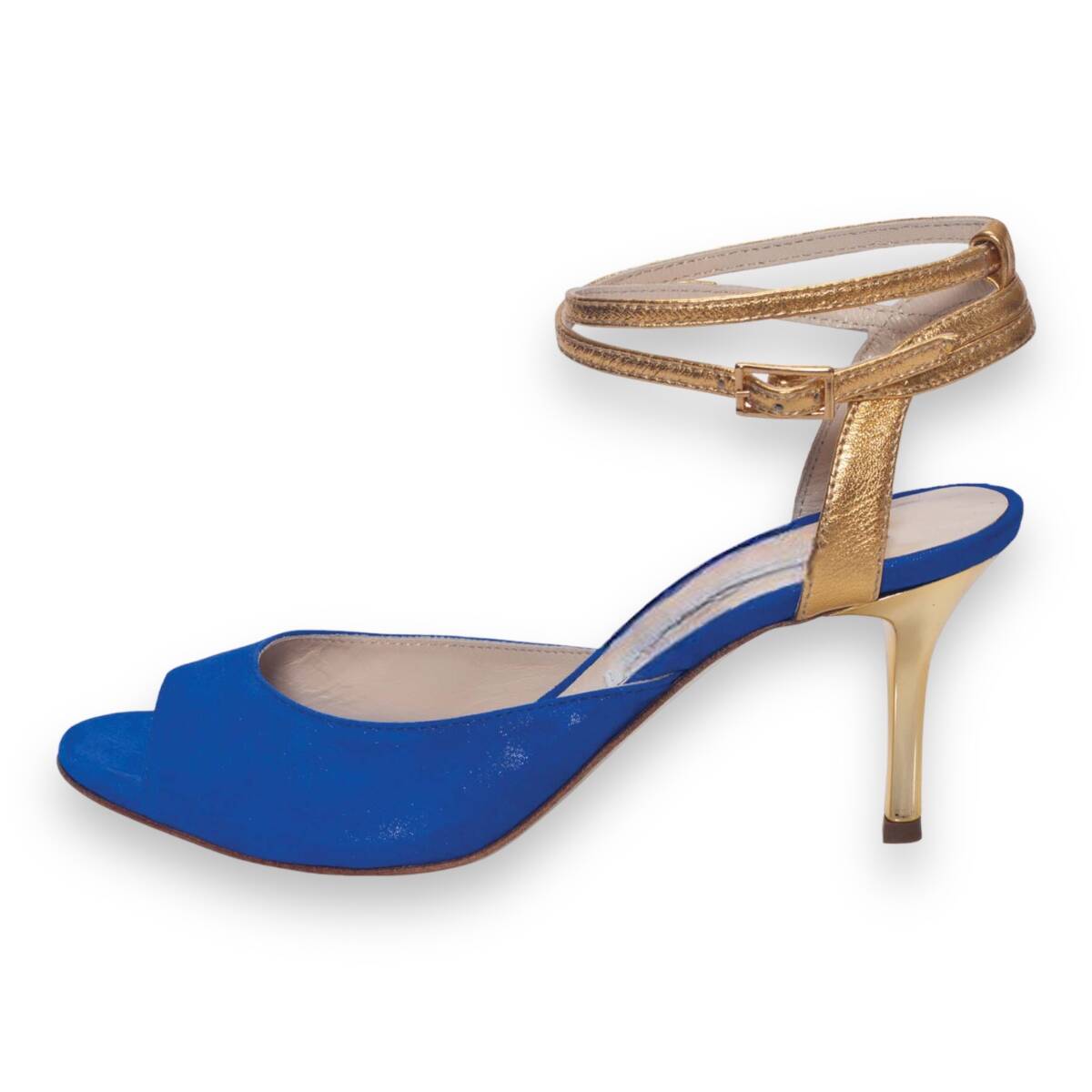 Gloria Double Strap Glossy Blue and Gold Leather